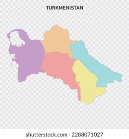 Mapa de colores aislados de Turkmenistán con fronteras de las regiones