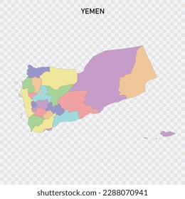 Isolated colored map of Yemen with borders of the regions