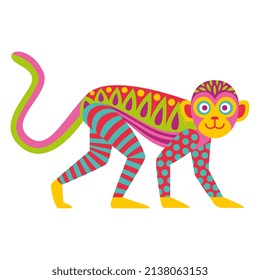 Isolated colored monkey alebrije mexican traditional cartoon Vector illustration