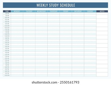 Modelo isolado de Agenda de Estudo Semanal pessoal colorida. Ilustração vetorial