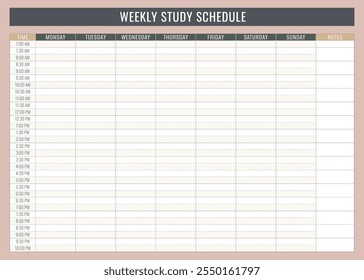 Modelo isolado de Agenda de Estudo Semanal pessoal colorida. Ilustração vetorial