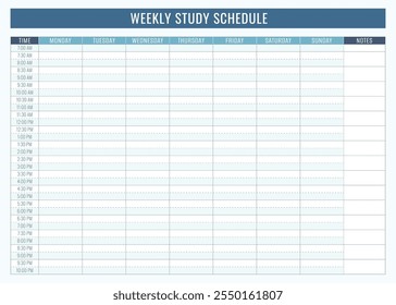 Modelo isolado de Agenda de Estudo Semanal pessoal colorida. Ilustração vetorial