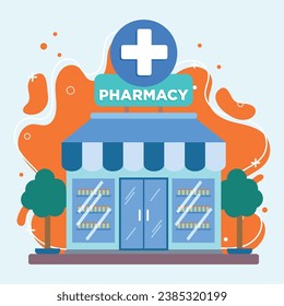 Isolated colored pharmacy shop building sketch icon Vector