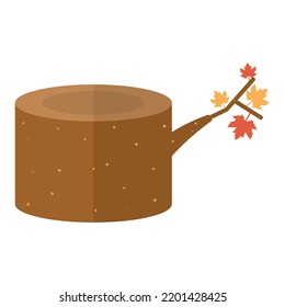 Isolated colored piece of trunk with autumn leaves Vector