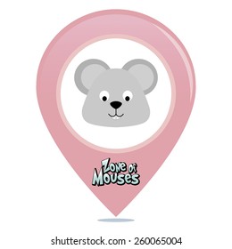 an isolated colored pin with text and an animal