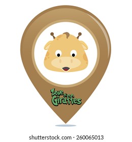 an isolated colored pin with text and an animal