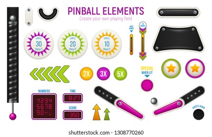 Isolated and colored pinball horizontal icon set with different elements of deck vector illustration