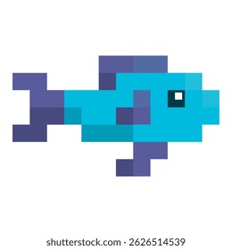 Ícone de peixe colorido isolado pixelizado Ilustração vetorial