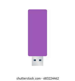 Isolated colored purple usb flash drive on white background. Flat design icon.