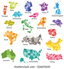 isolated colored regional country maps