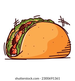 Isolated colored retro taco sketch image Vector