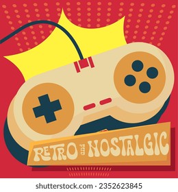 Isolated colored retro videogame joystick Nostalgic retro background Vector