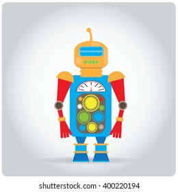 Isolated colored robot toy on a white background