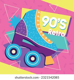 Isolated colored roller skate Nostalgic retro background Vector illustration