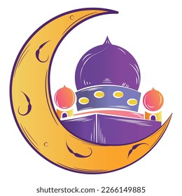 Isolated colored sketch of moon and arab mosque Vector