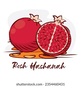 Isolated colored sketch of pomegranate fruits on honey Rosh Hashanah Vector