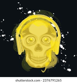 Isolated colored skull with headphones graffiti style Vector illustration