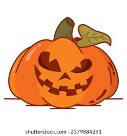 Isolated colored spooky carved halloween pumpkin icon Vector