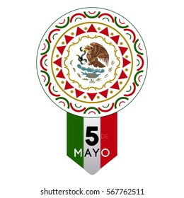 Isolated colored tag with the mexican flag, Cinco de mayo vector illustration