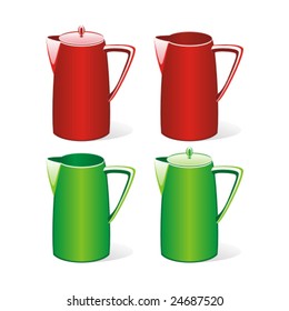 isolated colored tea jugs set