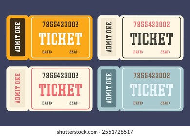 Isolated colored ticket template. Admit one ticket template. Vector illustration