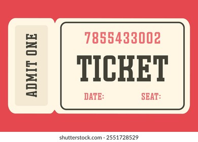 Isolated colored ticket template. Admit one ticket template. Vector illustration