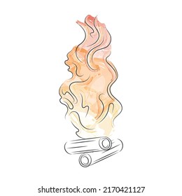 Isolated Colored Watercolor Sketch Of A Campfire Vector