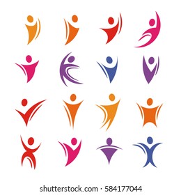 Isolated colorful abstract human body silhouette logos set vector illustration