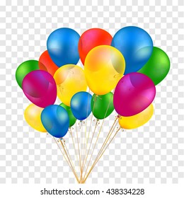 isolated colorful baloons, yellow, blue, red, green. Vector festive air inflate illustration