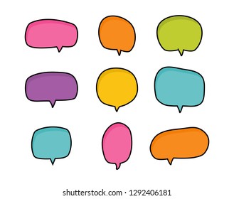 isolated colorful Blank empty white bubbles speech doodle set. Vector illustration.