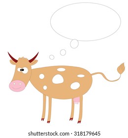 An isolated and colorful cartoon of a cow with a conversation balloon for children coloring books - Vector and illustration