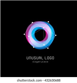 Isolated colorful circular shape vector logo. Sweet blue and pink donut image. 