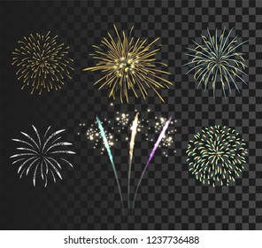 isolated colorful firework set bursting in vector illustration. concept for template for celebration in new year and Christmas festive. It also can use for fourth of July and carnival firework event.