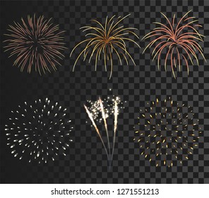 Isolated of colorful firework set bursting on transparency background in vector illustration. concept for element object template for celebration in new year and Christmas festive seasonal