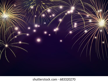 Isolated colorful fireworks bursting in vector illustration. for new year and Christmas party or greeting card 