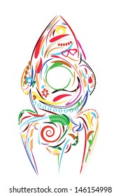 Isolated Colorful Floral space rocket
