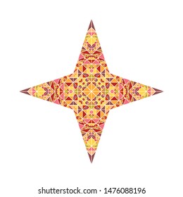 Isolated colorful geometrical mosaic ornament star shape - geometric abstract polygonal ornamental vector design element from triangle tiles