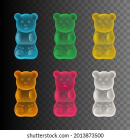 isolated colorful gummy bears vector. transparent bear-shaped gummy candies