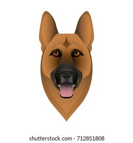 Isolated colorful head and face of german shepherd on white background. Line color flat cartoon breed dog portrait.