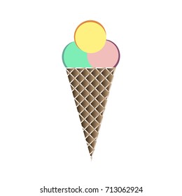 Isolated colorful ice cream in the cone waffle.