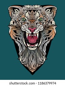 Isolated colorful image of an angry leopard.