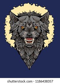 Isolated colorful image of an angry wolf in a frame.