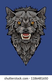 Isolated colorful image of an angry wolf.