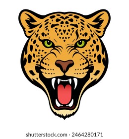 Isolated Colorful Jaguar Screaming Head vector illustration