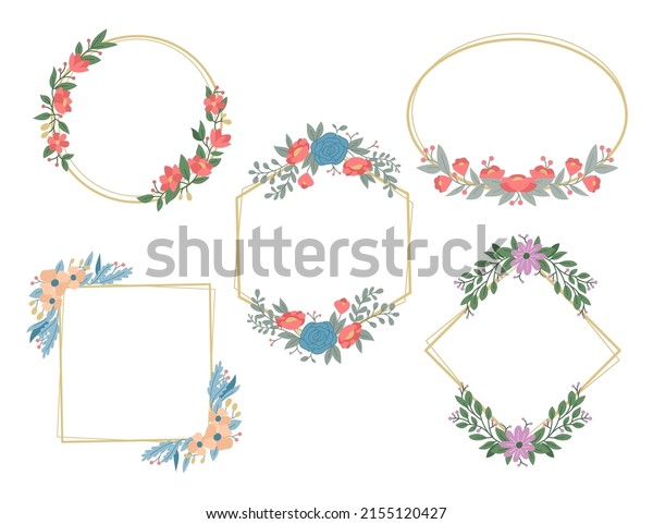 Isolated Colorful Line Frame Icon\
Leaf Floral Border Divider with Circular, rectangle or hexagon pink\
or red flower for save the date wedding tag name\
invitation