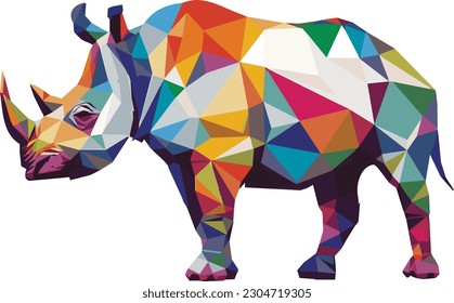 Einzeln bunter Low-Poly-Rhino-Wildnis. Vektorgrafik. Geometrisches Illustrationstier