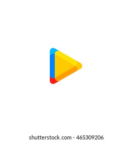 Isolated colorful play button vector logo. Triangular multimedia logotype. Pause icon. Player element.