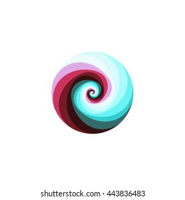 Isolated Colorful Round Shape Abstract Vector Logo. Crimson,turquoise Color Loading Sign. Spinning Spiral. Wheel Illustration. Tsunami Wave, Hurricane, Tornado,swirl Stylized Icon.