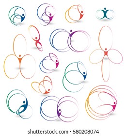 Isolated colorful round shape abstract human body logos set vector illustration