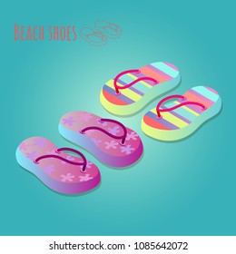 Isolated colorful shoes for children. Summer shoe icons set. Fashion Shoes Background. Vector isometric  illustration.
